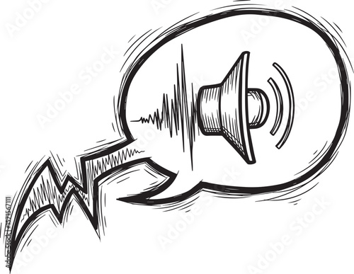 Loudspeaker sound wave speech bubble audio noise