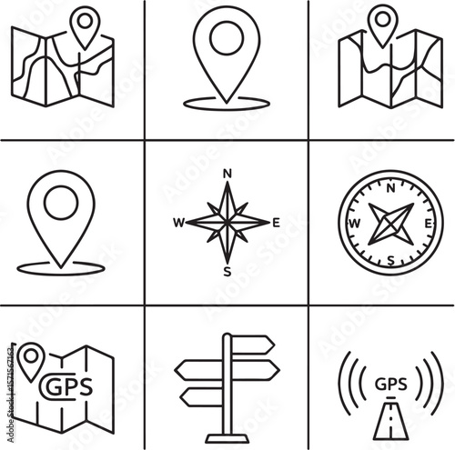 Maps pins compass direction signpost gps signals location