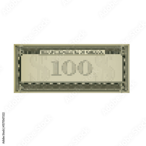 Pixelated icon of a hundred dollar bill in classic mosaic style, with a retro comic look.