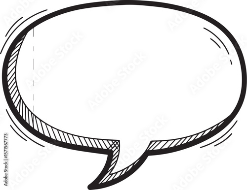 Oval speech bubble with black outline and shading talk communication