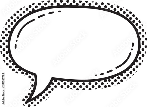 Oval speech bubble with dotted border and dashed line accent talk communication