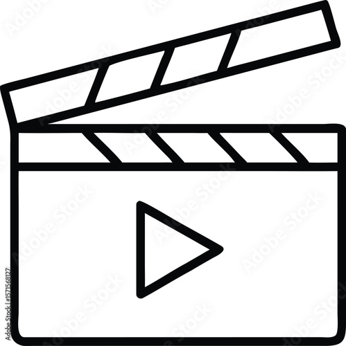 Clapperboard with Play Button Icon: Filmmaking, Video Production, Movie Industry Symbol, Digital Media, Cinema, Broadcasting,...