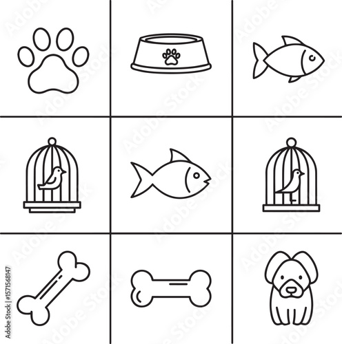 Paw print dog bowl bird cage fish bone dog vector