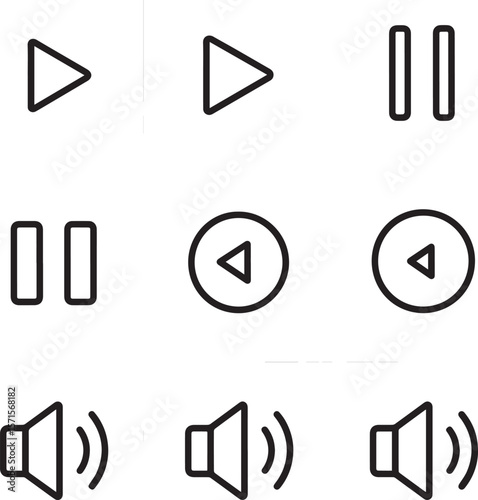 Play pause rewind speaker icons volume