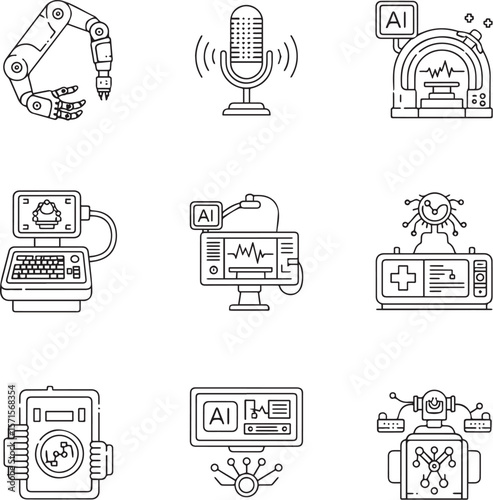 Robotic arm microphone medical monitor tablet computer sound waves