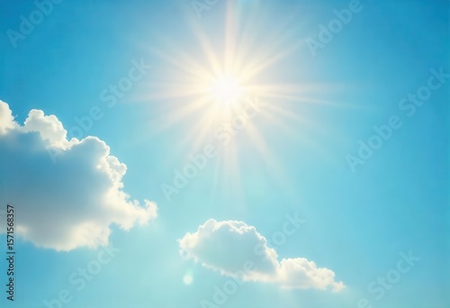 Bright Sunny Sky with Clouds and Sunlight Rays