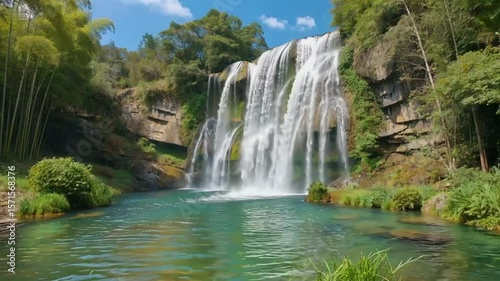 Powerful Waterfall in Lush Green Environment
