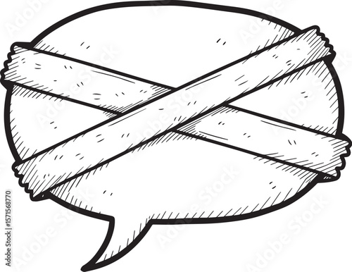 Speech bubble taped shut communication censorship