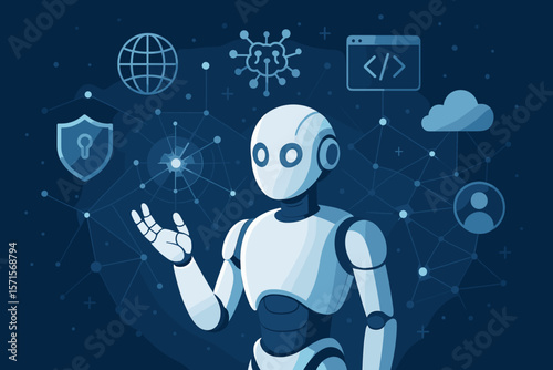 Artificial intelligence technology concept. AI smart robot futuristic innovation. Global connection for development, providing online access data. Science and network security.