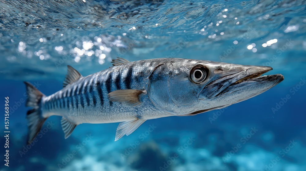 Naklejka premium A magnificent saltwater fish swims beneath the surface of the water.