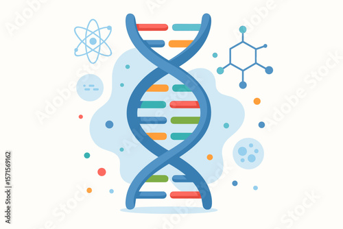 DNA Double Helix Structure, Genetic Molecule, Chromosome Science, Biotechnology, Human Genome, Medical Research, Flat Vector Illustration