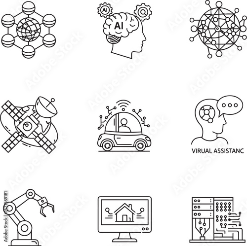 Technology concepts artificial intelligence network satellite car robot computer server vector