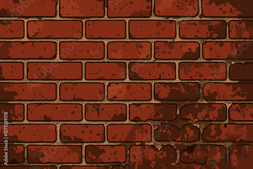Grunge Red Brick Wall Texture Background. Urban Vintage Brickwork Pattern. Weathered Masonry Surface. Old Brick Wall Illustration. Grungy Construction Material. Rustic Exterior Design.