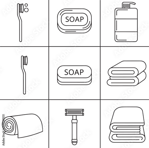 Toothbrush soap dispenser towel razor vector