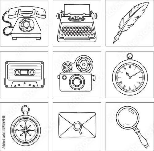 Vintage communication and discovery objects telephone typewriter