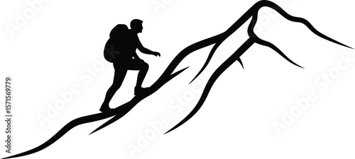 Silhouette of a Hiker Ascending a Mountain Peak A Symbol of Perseverance and Achievement