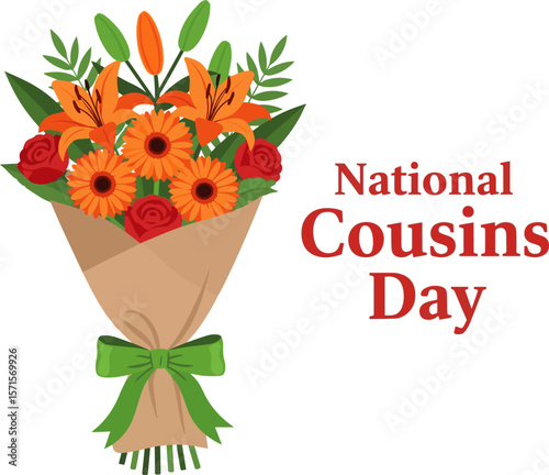 Bouquet of Orange Lilies, Gerbera Daisies, and Red Roses with Green Leaves, National Cousins Day