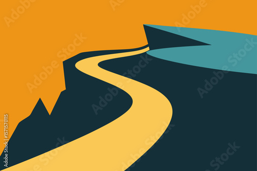 Cliff Side Road Winding Up Through High Rocky Terrain