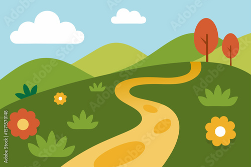 Dirt Trail Winding Through Flower Filled Countryside
