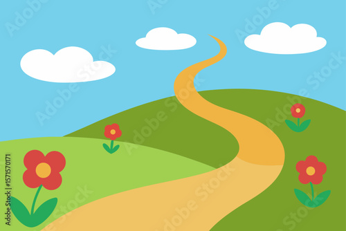 Dirt Trail Winding Through Flower Filled Countryside