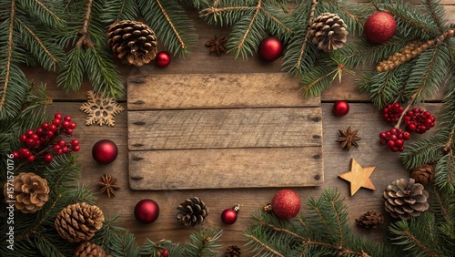 christmas background with fir branches and decorations