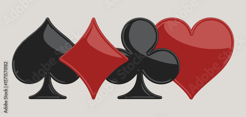 Four Playing Card Suits in 3D Style
