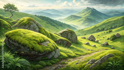 Beautiful green mountain landscape scenery nature background wallpaper stock photography image of hills and rocks