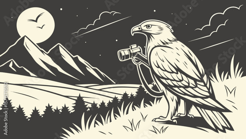 Eagle photographer scenic mountain landscape illustration vector art graphic design nature wildlife adventure travel