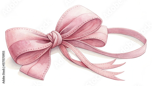 Watercolor pink ribbon bow illustration for gift wrapping and decoration design element for cards and crafts