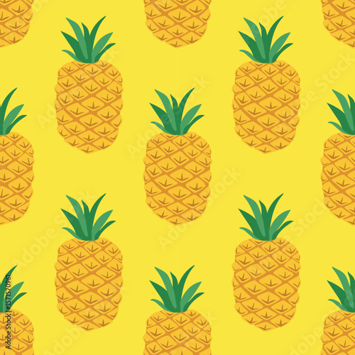 pineapple. Cute vector seamless pattern with fruits and berries on a white background in flat style. Botanical illustration of summer tropical fruits