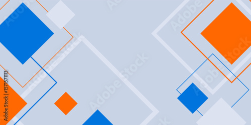Abstract minimalist background with blue orange geometric square shapes