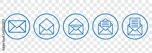 Set of mail envelope icon. Mail symbol collection. E-mail icon, sign of an incoming unopened message. Vector illustration. 