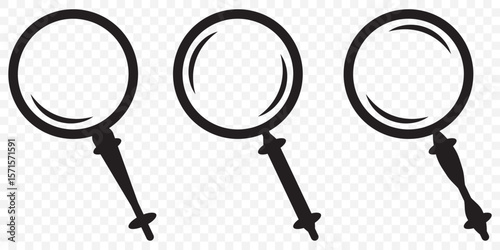 Magnifying Glass Icon Set. Collection of Magnifying Glass Vector Symbol Icons for Search or Zoom. Magnifying glass icon, magnifier or loupe sign. Web search icon on Transparent Background. EPS 10.