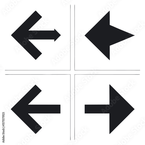 Four black arrows pointing different directions isolated on white background