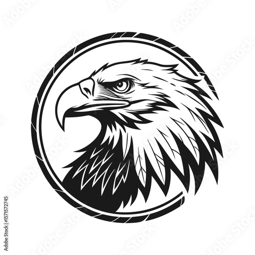 logo illustration eagle head in circle silhouette vector art