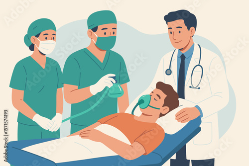 Hospital emergency team with doctor, surgeon, anesthetist, and nurse providing urgent patient care, teamwork, trust, medical staff, surgery preparation, healthcare service