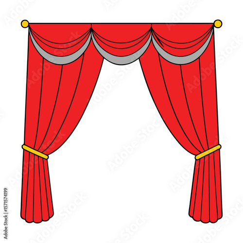 Red velvet theater curtains closed, draping gracefully with soft folds, hiding the stage in mystery as warm lights cast a subtle glow on the deep crimson fabric.

