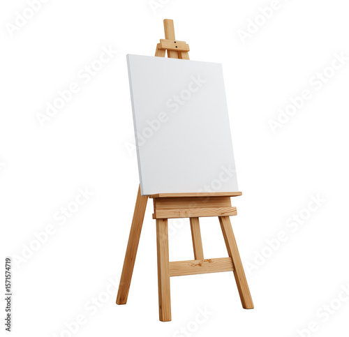 Empty wooden easel with blank canvas against a dark background for creative presentation
