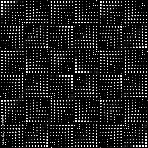Vector seamless texture.Black and white background. Grid with squares of dots.