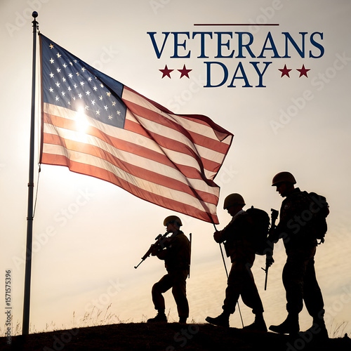Honoring Heroes: Patriotic Veterans Day Tribute with American Flag and Soldier Silhouettes

