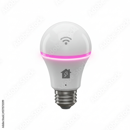 A smart light bulb with a pink glow and wifi symbol indicating connectivity and home automation use