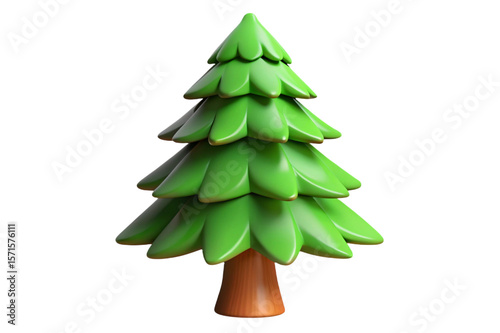Stylized 3d christmas tree with star and ornaments isolated on transparent background