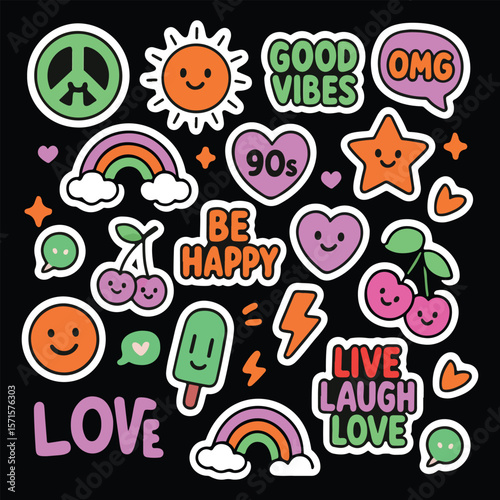 Retro Sticker Pack 90s Vibes & Cute Illustrations, Playful collection of retro stickers, perfect for adding a fun, nostalgic touch to any project.
