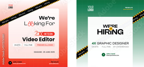 Hiring Post Template for Video Editor & Graphic Designer – Editable Social Media Design – Corporate Layout
