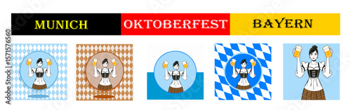 From the "oktoberfest" series, girls with dirndl holds with different variants of bavarian ornaments and backgrounds	

