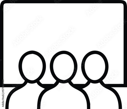 Simple Icon of Three People in Front of a Large Screen or Board