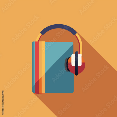 Audiobook Icon Minimalist Book with Headphones Illustration