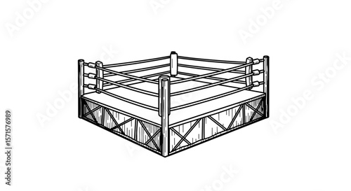 Boxing ring, vintage sketch doodle on white background

