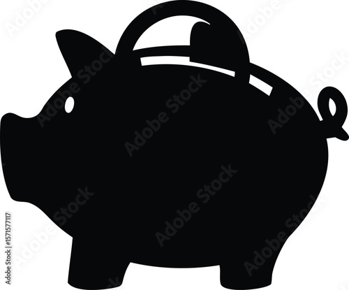 Simple Piggy Bank Silhouette Vector without Coin - Black Minimal Icon for Finance, Banking, and Saving Concepts
