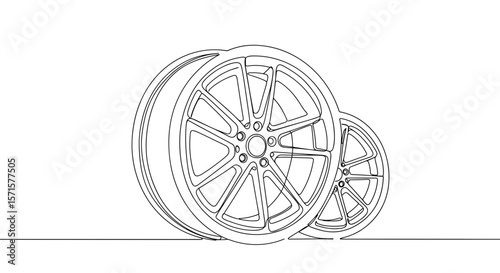 Custom car wheels in line drawing style on white background  